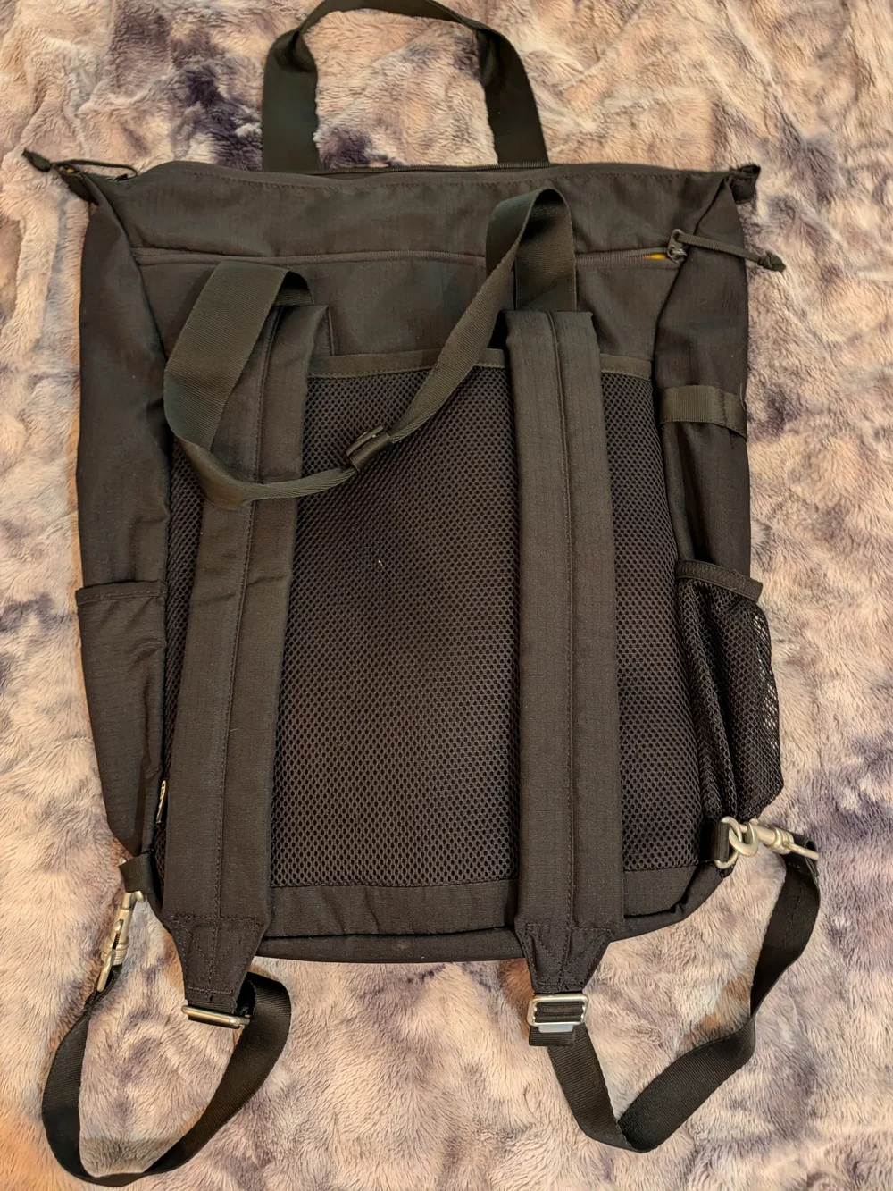 Ikea Black Convertible Backpack Tote with Yellow Zip Accent
